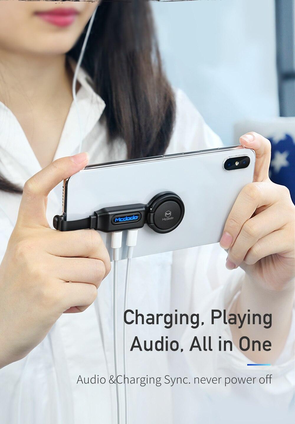 MCDODO 4in1 led light audio adapter finger ring holder earphone otg converter - JoCell جوسيل