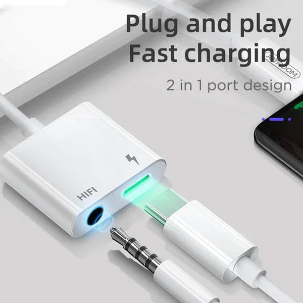 محول صوت جوي روم تايب سي للشحن والموسيقى - أبيض