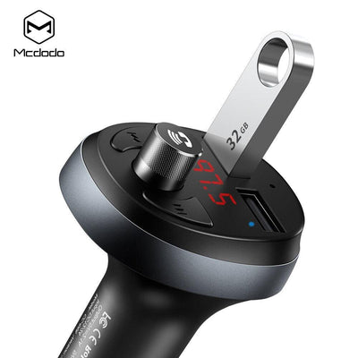 MCDODO Bluetooth FM Radio Transmitter Dual Port Car Charger - Black
