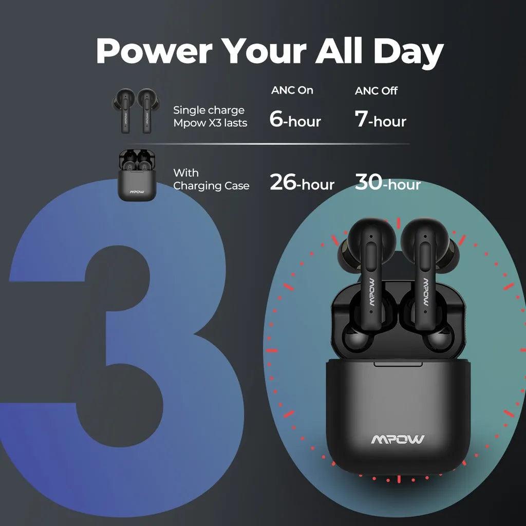 سماعات أذن MPOW X3 ANC TWS باللون الأسود