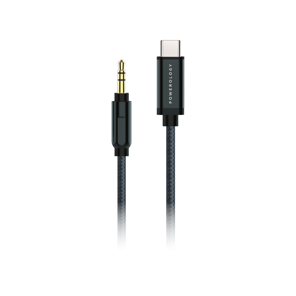 Powerology Aluminum Braided USB-C to 3.5mm AUX Cable 1.2m/4ft - Gray