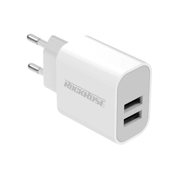 Rock Rose Casa A2 Dual Port 12W Travel Charger - White