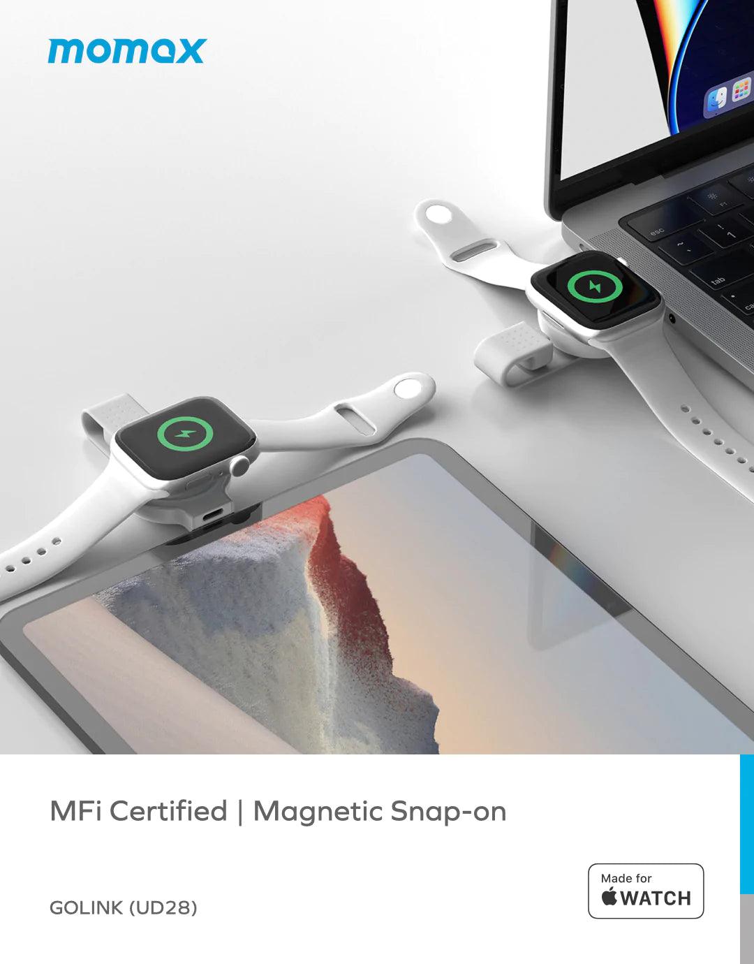 شاحن موماكس يو إس بي سي اللاسلكي لساعة ابل - أبيض