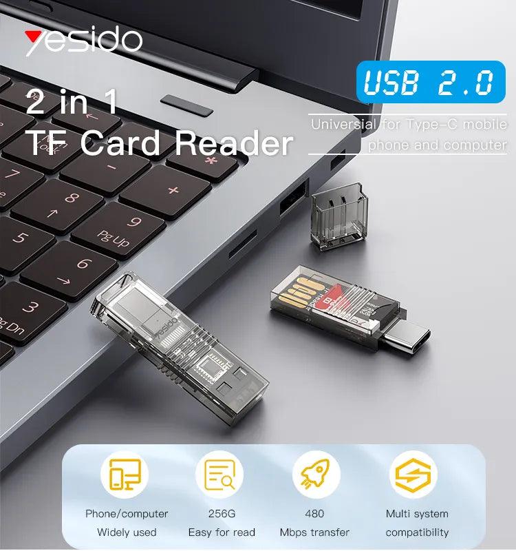 YESIDO 2 in 1 USB Type C & TF Card Reader Adapter