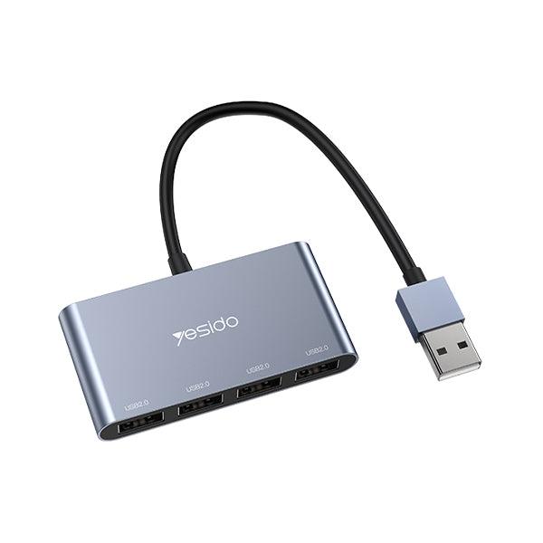 YESIDO HB12 USB 2.0 Hub 4 Ports High Speed Data Transfer - Grey