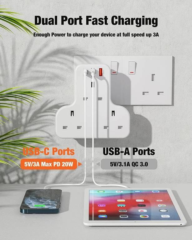 YESIDO Multi Port Wall Plug 3250W Fast & Safe Charging