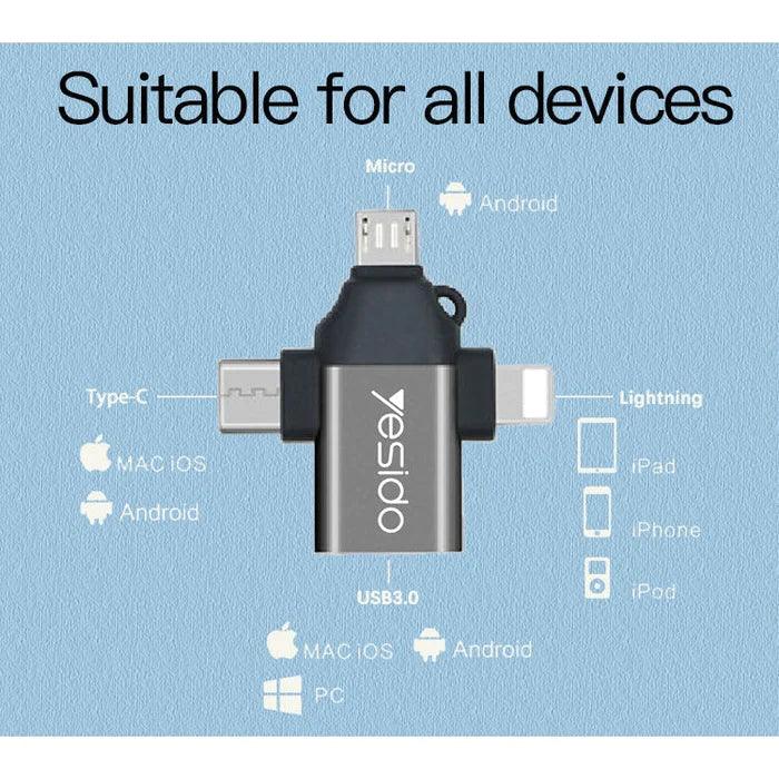 YESIDO GS15 Portable Data Transfer Adapter Fast & Easy - Black