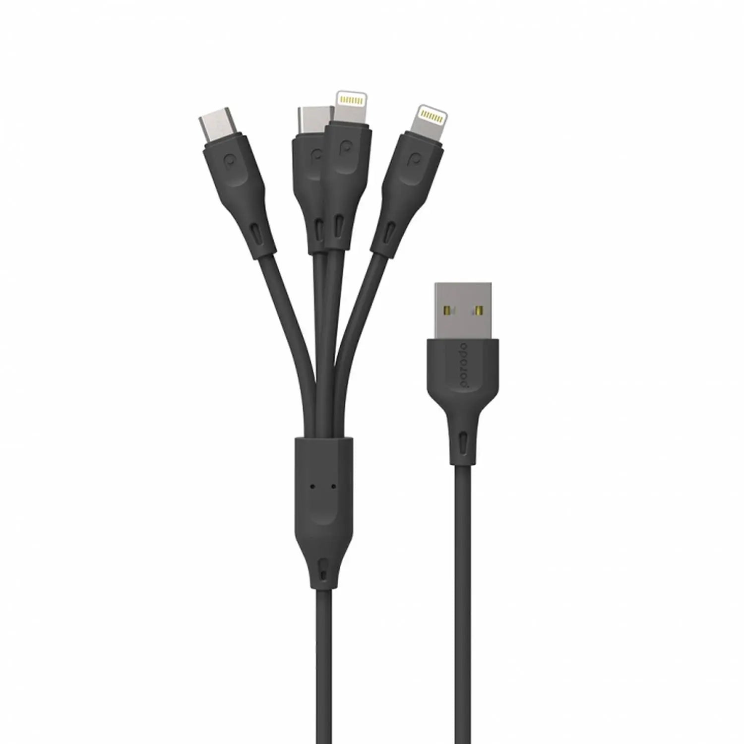 Porodo PVC 4 in 1 Cable ( 2*Lightning / Type-C / Micro USB ) 2.4A 1.2M - Black