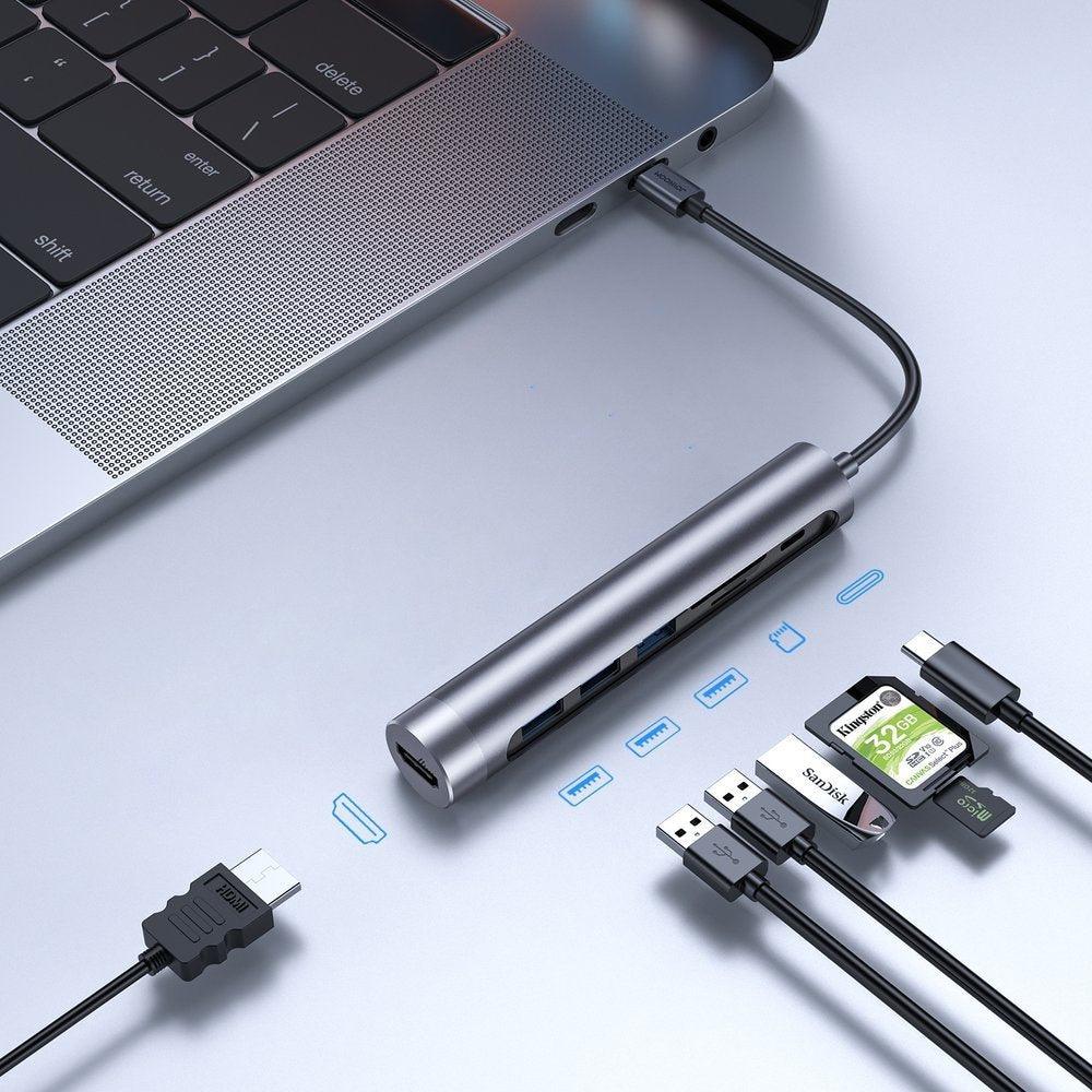 Joyroom 7 in 1 USB C Hub 100W 4K HDMI USB 3.0 SD Slots - Black