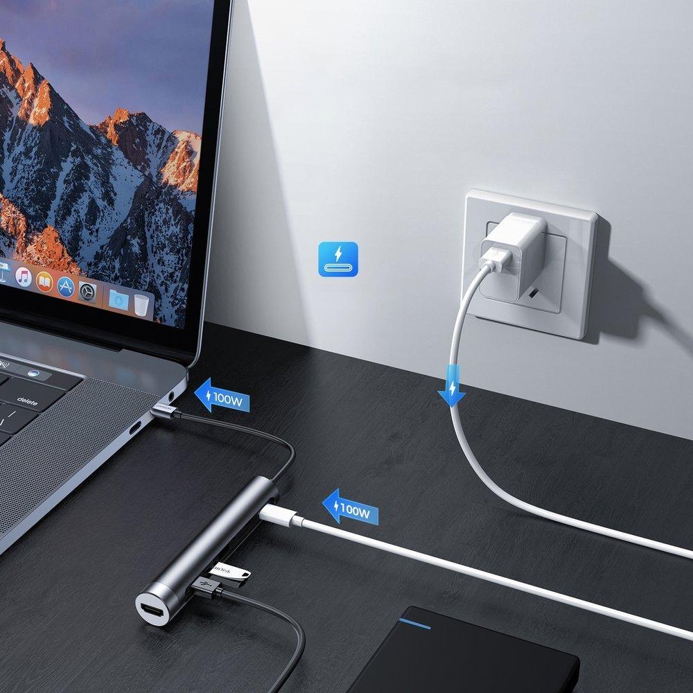 Joyroom 7 in 1 USB C Hub 100W 4K HDMI USB 3.0 SD Slots - Black