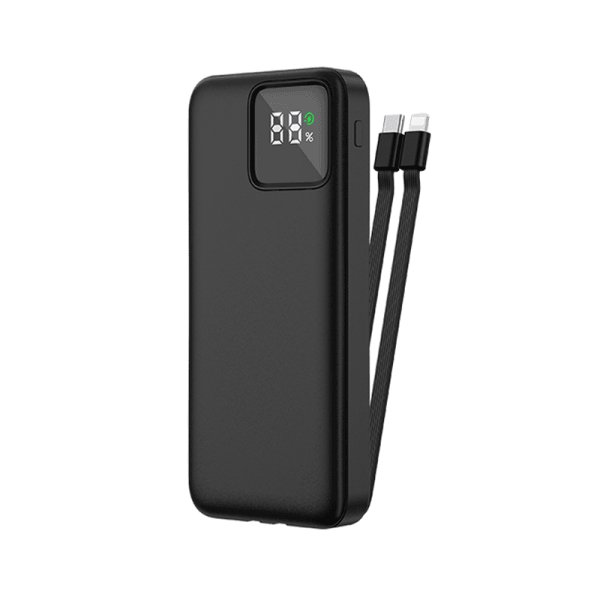 Wiwu led display 22.5w 10000mah power bank with built-in cable - black