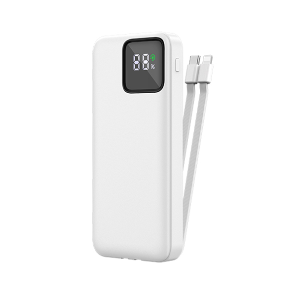 Wiwu led display 22.5w 10000mah power bank with built-in cable - white