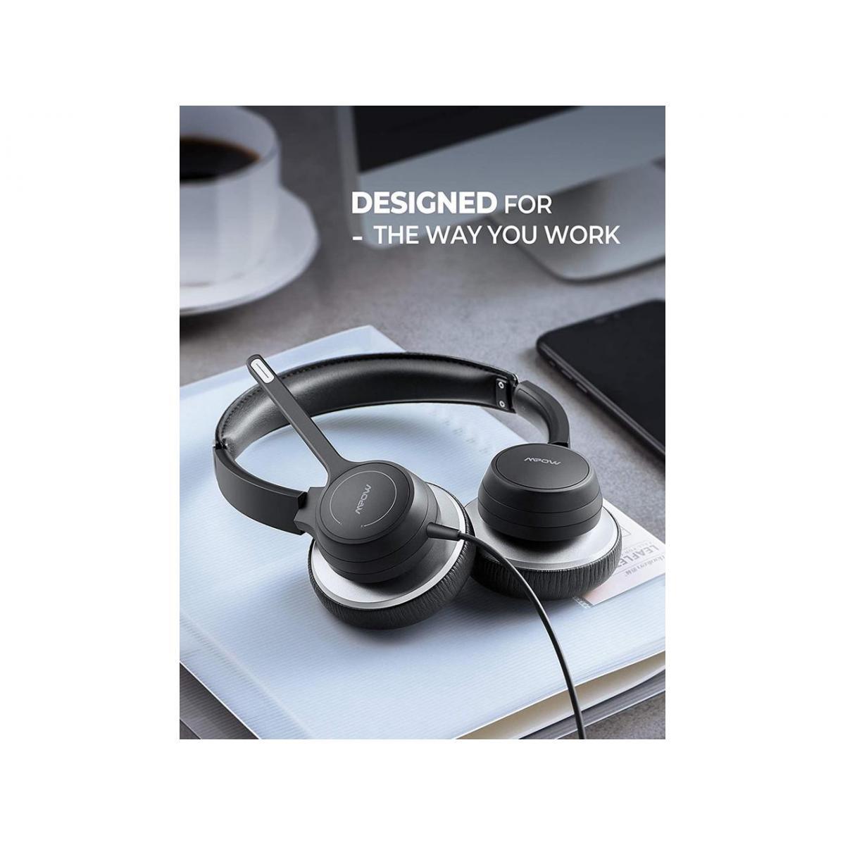 سماعة رأس سلكية للأعمال من MPOW HC6 باللونين الأسود والفضي