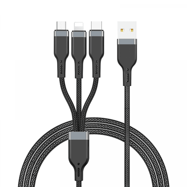 WiWu PT05 platinum cable 3 in 1 usb to lightning, micro and type-c 1.2m - black