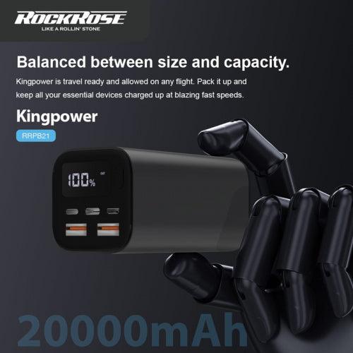 باور بانك روك روز 20000 مللي أمبير شحن سريع بقوة 52.5 وات - رمادي