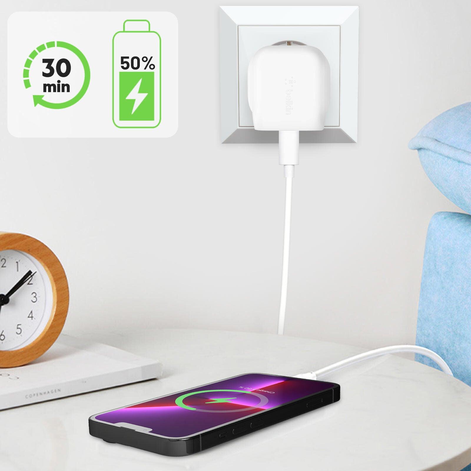 شاحن حائط بيلكن يو إس بي سي 20 وات صغير الحجم وشحن سريع - أبيض