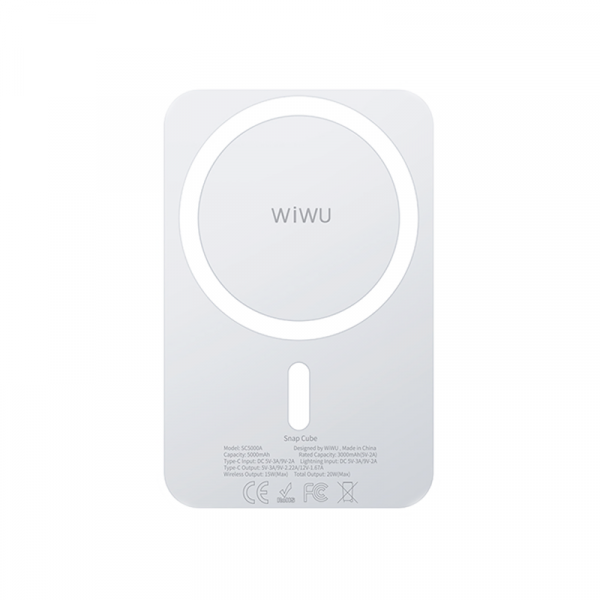 Wiwu snap cube magnetic wireless charging 5000mah power bank - white