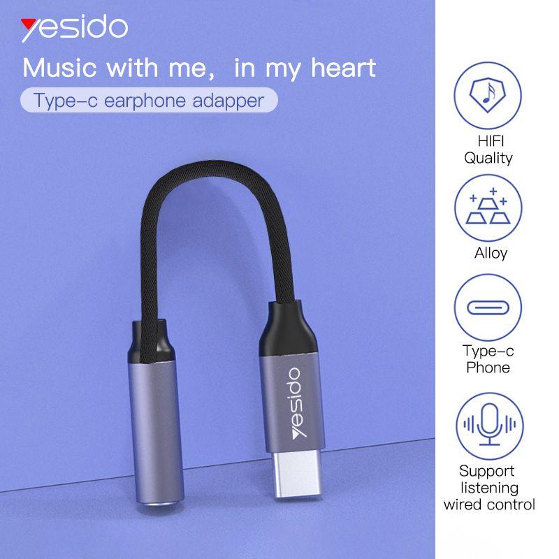 YESIDO YAU19 HiFi Audio Adapter with Type C & 3.5mm Jack - Gray