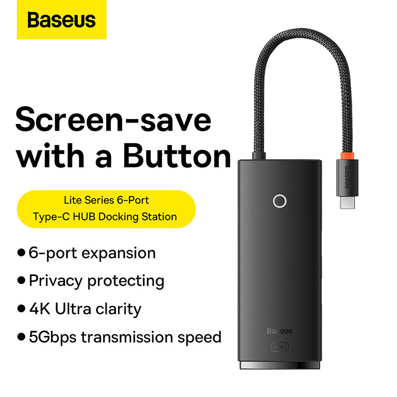 Baseus Lite Series 6-Port Type-C HUB Docking Station - Black Baseus Lite Series 6-Port Type-C HUB Docking Station - Black
