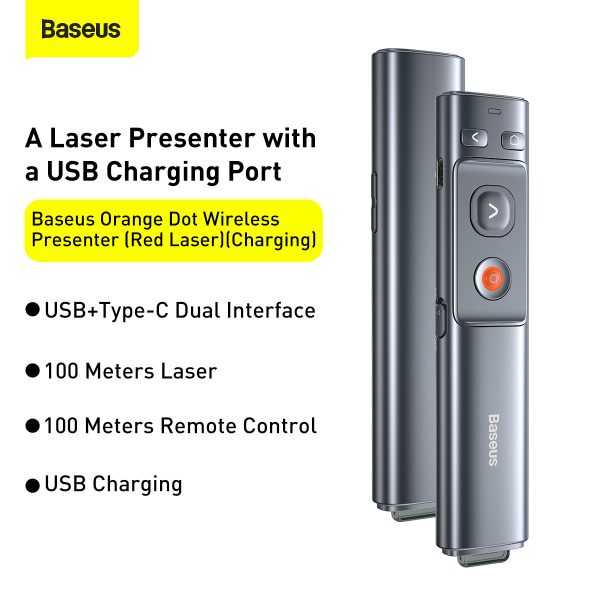 Baseus Orange Dot Wireless Presenter Red Laser Charging Baseus Orange Dot Wireless Presenter Red Laser Charging