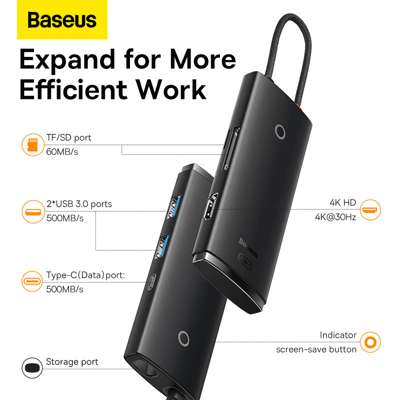Baseus Lite Series 6-Port Type-C HUB Docking Station - Black Baseus Lite Series 6-Port Type-C HUB Docking Station - Black