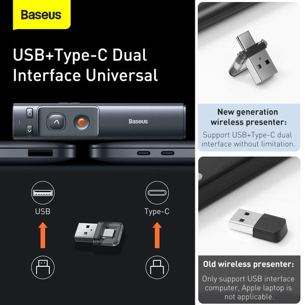 Baseus Orange Dot Wireless Presenter Red Laser Charging Baseus Orange Dot Wireless Presenter Red Laser Charging
