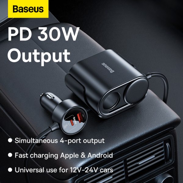 Baseus High Efficiency Pro 1 for 2 Car Lighter 30W - Black