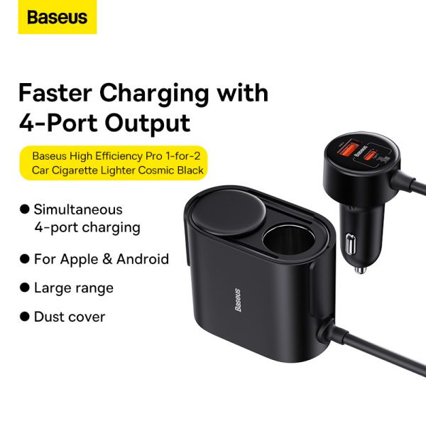 Baseus High Efficiency Pro 1 for 2 Car Lighter 30W - Black Baseus High Efficiency Pro 1 for 2 Car Lighter 30W - Black