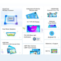 تابلت Doogee U10 للأطفال، واي فاي، ذاكرة وصول عشوائي 4 جيجابايت + ذاكرة وصول عشوائي 128 جيجابايت، شاشة عالية الدقة 10.1 بوصة