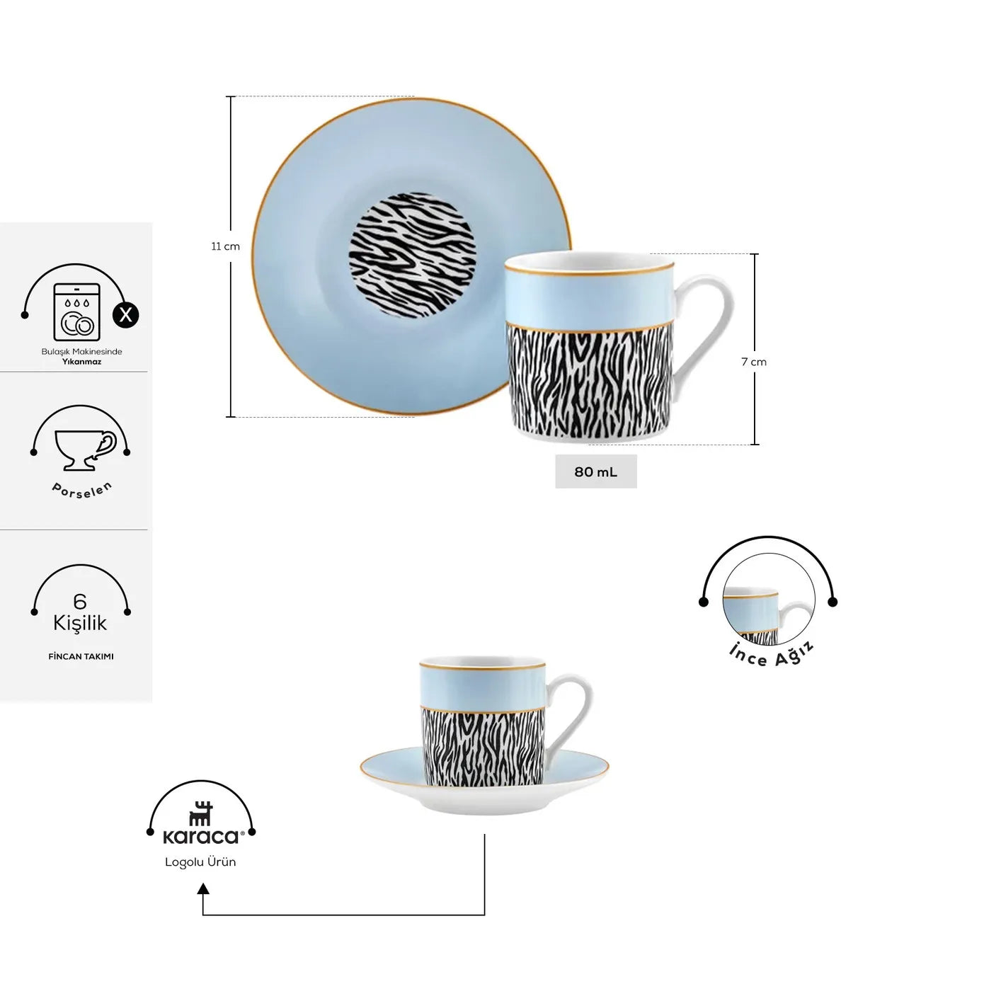 KARACA BALİ 80 ml Coffee Cup Set of 6 – Elegant Design KARACA BALİ 80 ml Coffee Cup Set of 6 – Elegant Design