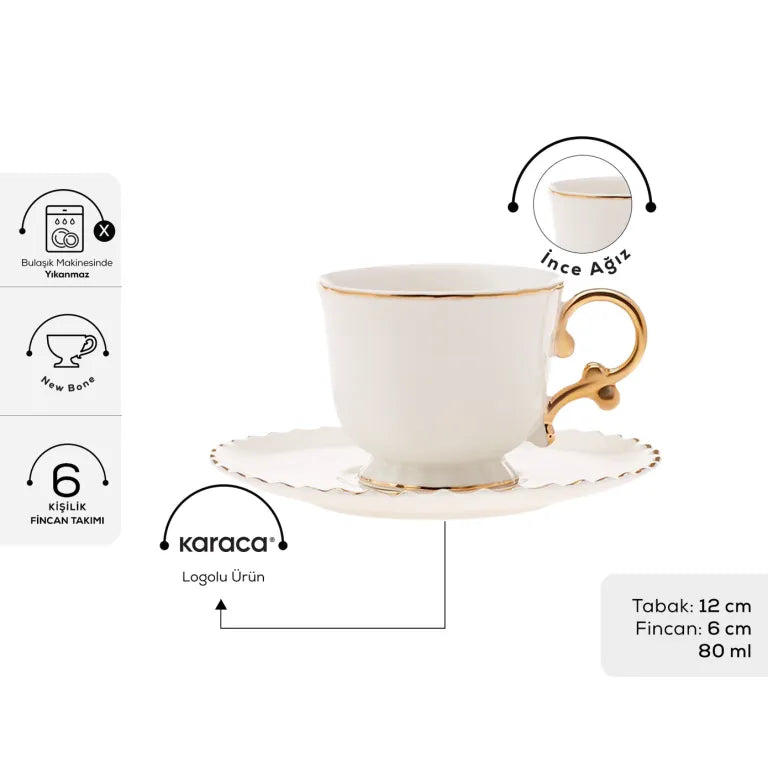 Karaca Elegant 6-Person 80ml Coffee Set, White Karaca Elegant 6-Person 80ml Coffee Set, White