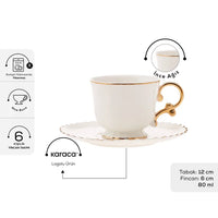 Karaca Elegant 6-Person 80ml Coffee Set, White