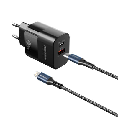 RockRose Eclipse GII Combo 20W PD & QC 3.0 2-Port Power Adapter with USB-C to Lightning Cable