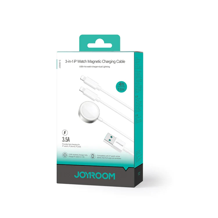 Joyroom 3-in-1 iP Watch Magnetic Charger+Dual Lightning cable (USB-A) 1.2m-White