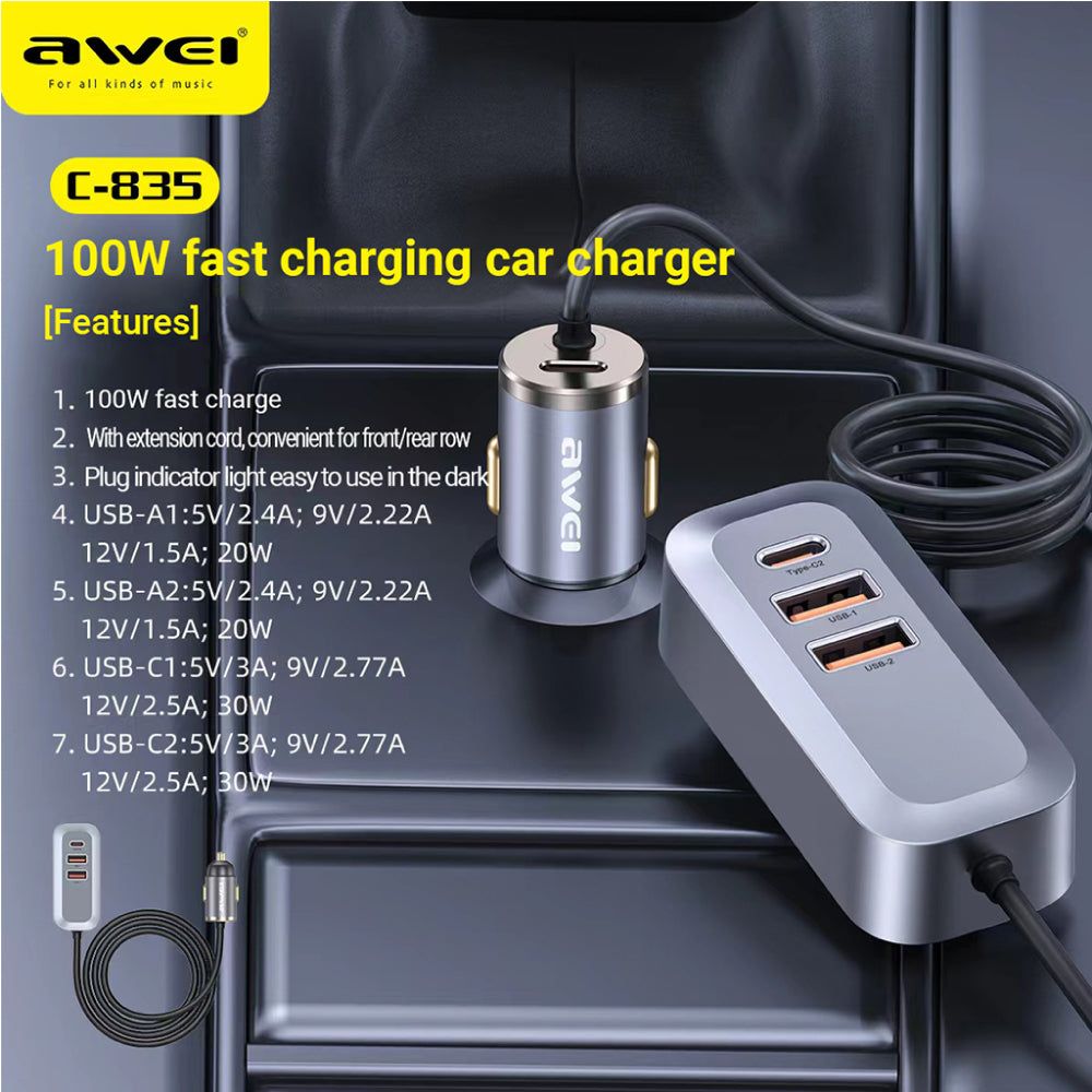 Awei Fast Car Charger PD 100W / 1.5m