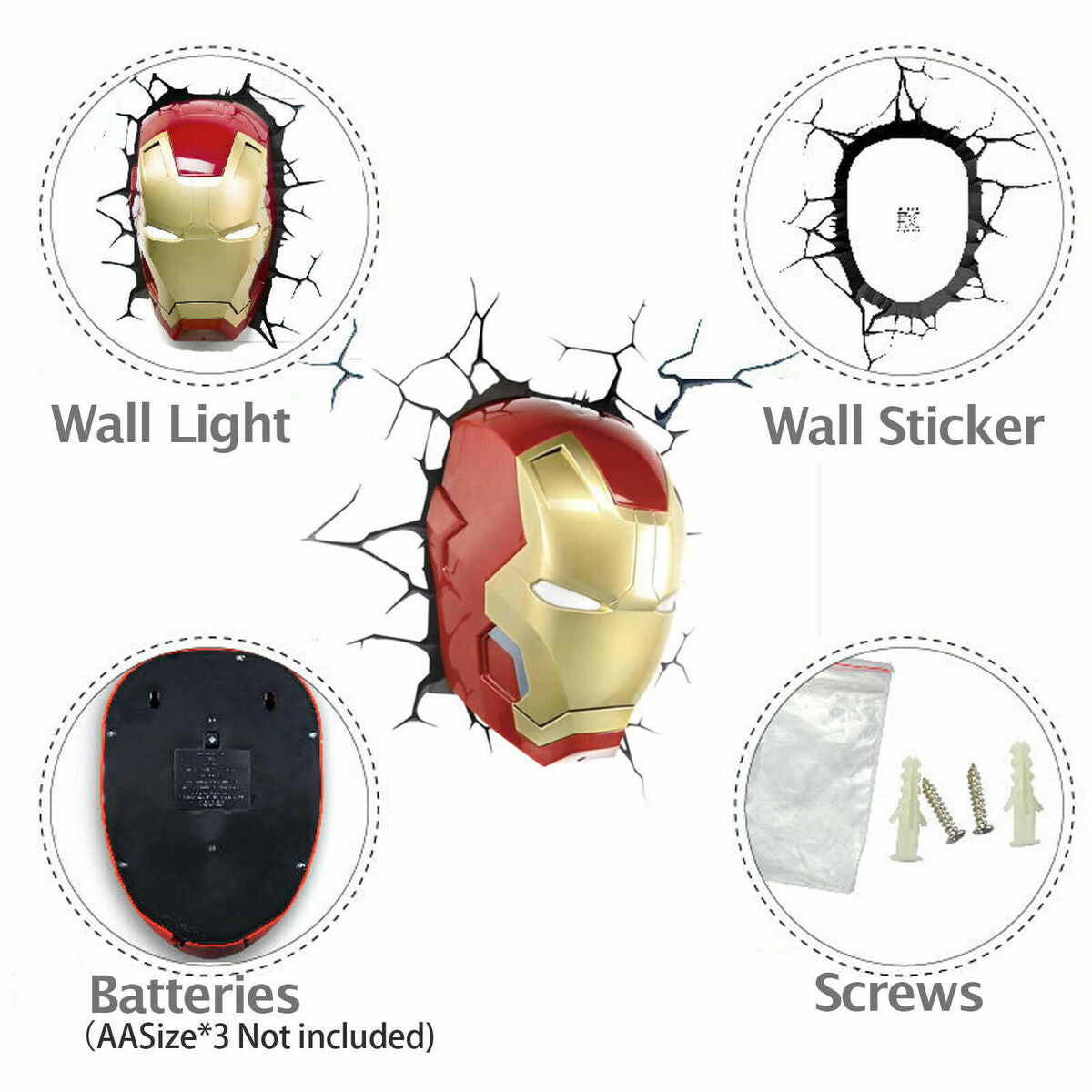 مصباح حائط ثلاثي الأبعاد آيرون مان من ذا سورس ضوء ليلي