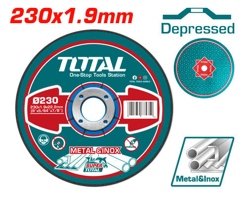 TOTAL 230×1.9mm Depressed Inox Cutting Disc – TAC2192302 TOTAL 230×1.9mm Depressed Inox Cutting Disc – TAC2192302