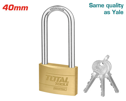 TOTAL TLK32402L Long Shackle Brass Padlock 40mm – Secure & Flexible