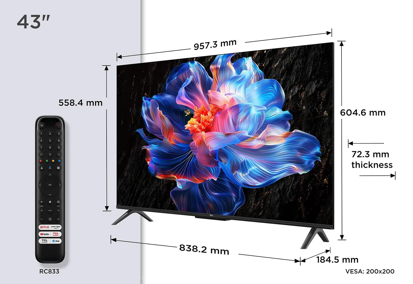TCL 43V6C 43" 4K HDR Smart Google TV | Dolby Vision | Dolby Atmos | MEMC | AiPQ Processor