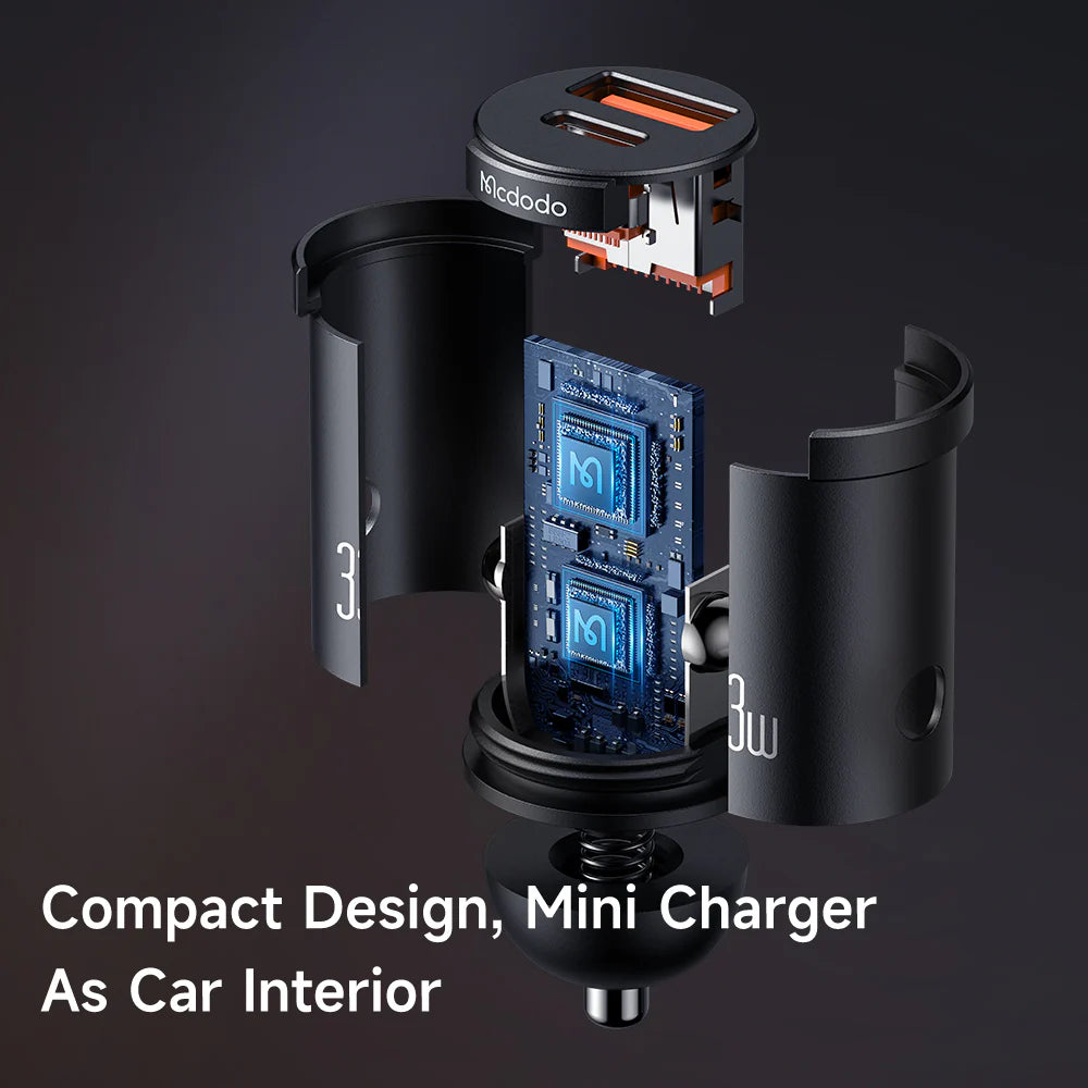 Mcdodo 33W 2 Port Car Charger Fast USB A & USB C Charging - Black Mcdodo 33W 2 Port Car Charger Fast USB A & USB C Charging - Black