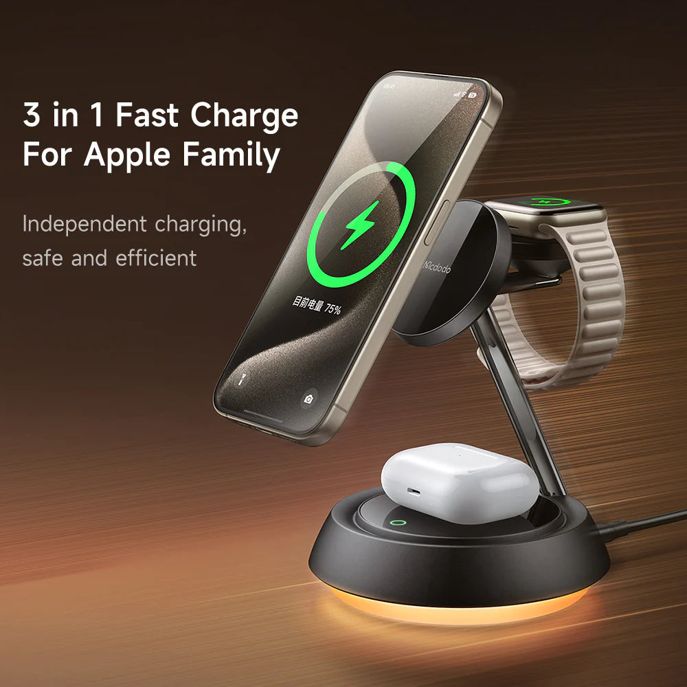 McDodo 3 in 1 15W Magnetic Wireless Charging Station with Night Light - Black McDodo 3 in 1 15W Magnetic Wireless Charging Station with Night Light - Black