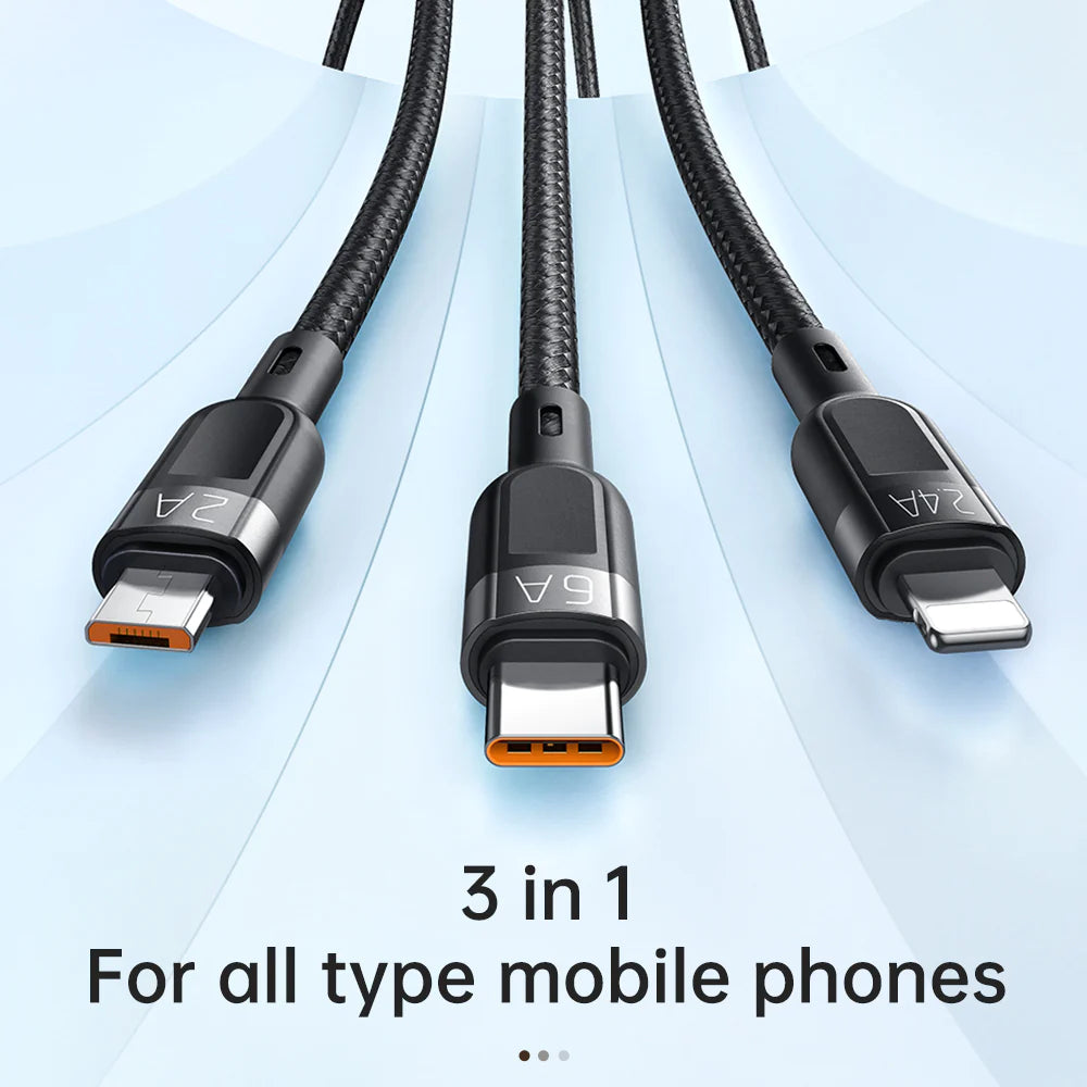 Mcdodo 3 in 1 Super Fast Charging Cable 1.2m - Black Mcdodo 3 in 1 Super Fast Charging Cable 1.2m - Black