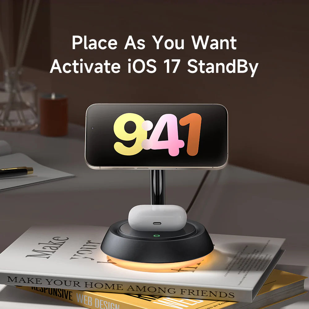 McDodo 3 in 1 15W Magnetic Wireless Charging Station with Night Light - Black McDodo 3 in 1 15W Magnetic Wireless Charging Station with Night Light - Black