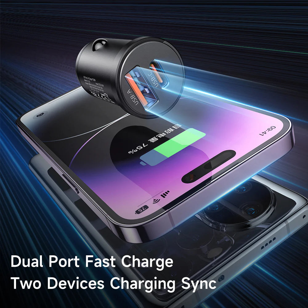 Mcdodo 33W 2 Port Car Charger Fast USB A & USB C Charging - Black Mcdodo 33W 2 Port Car Charger Fast USB A & USB C Charging - Black