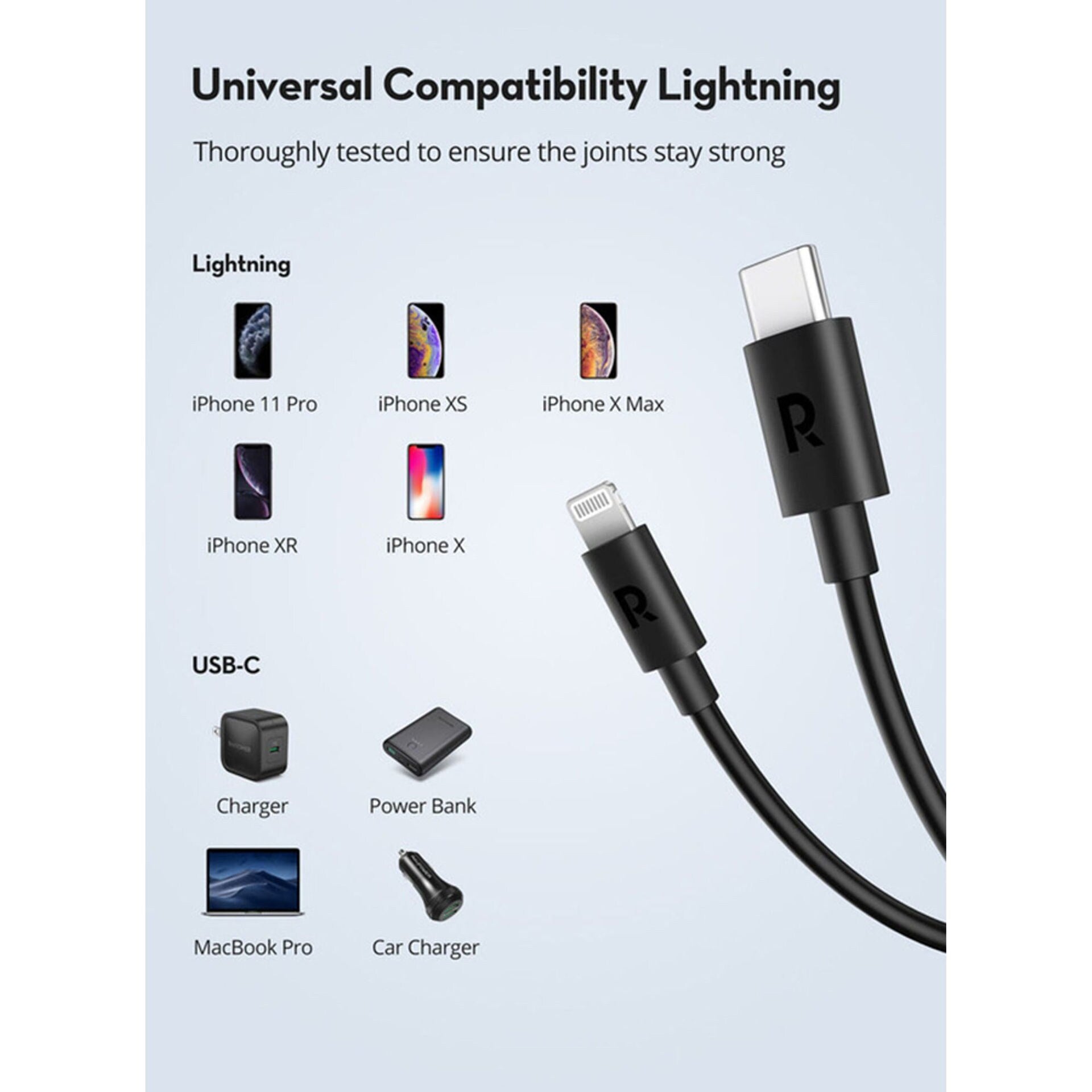 RAVPower Type-C to Lightning Cable 2M - Black