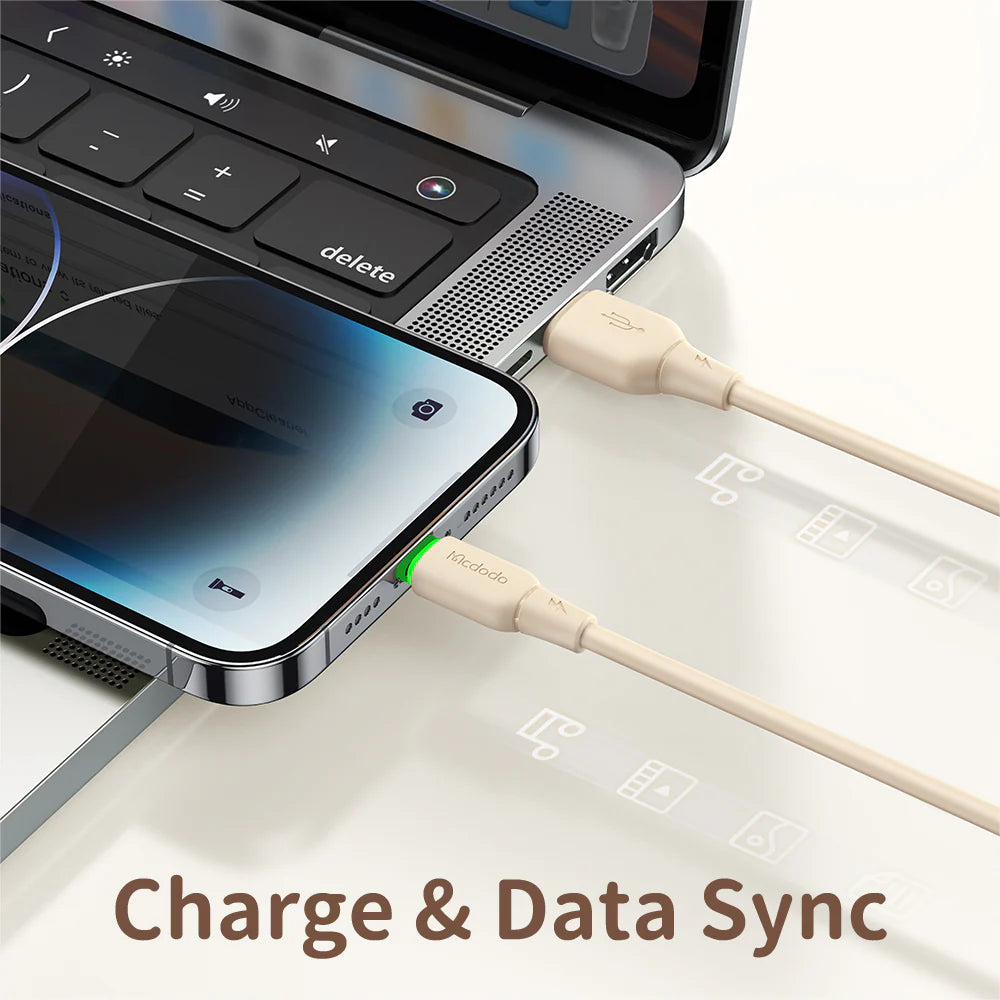 Mcdodo USB to Lightning Cable with LED Light 1.2m Fast Charging - Black & Beige Mcdodo USB to Lightning Cable with LED Light 1.2m Fast Charging - Black & Beige