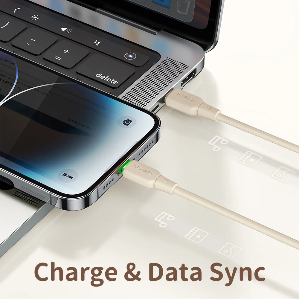 Mcdodo 36W USB C to Lightning Data Cable with LED 1.2m - Black & Beige Mcdodo 36W USB C to Lightning Data Cable with LED 1.2m - Black & Beige