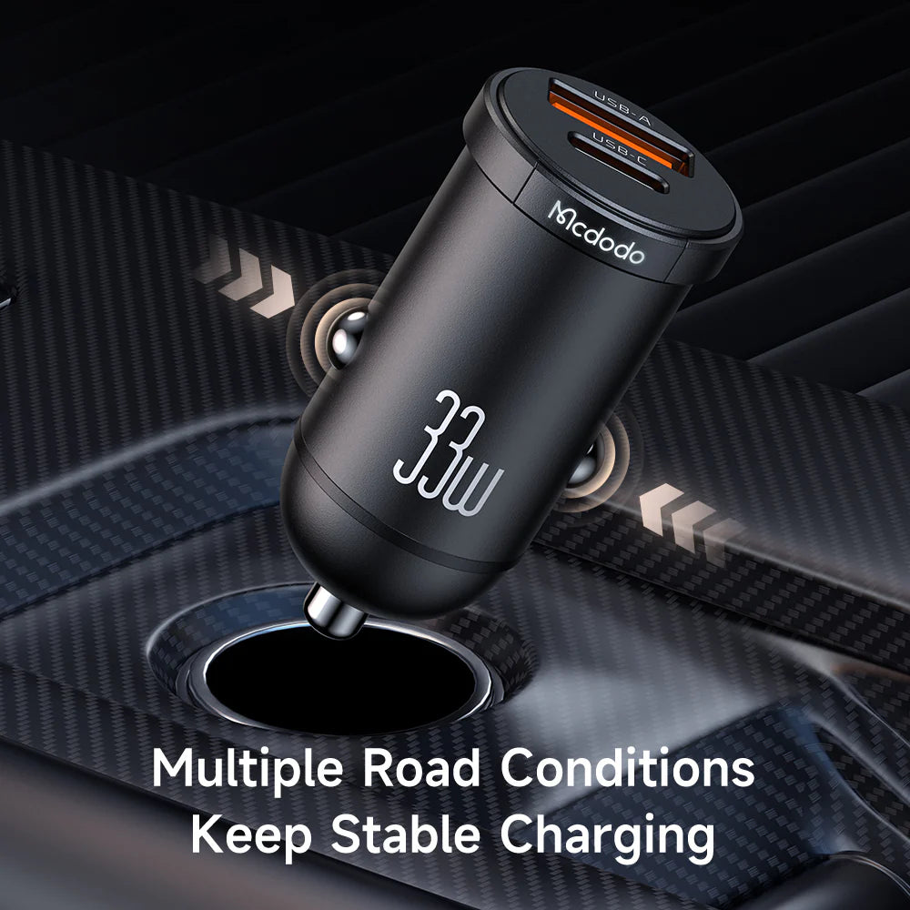Mcdodo 33W 2 Port Car Charger Fast USB A & USB C Charging - Black Mcdodo 33W 2 Port Car Charger Fast USB A & USB C Charging - Black