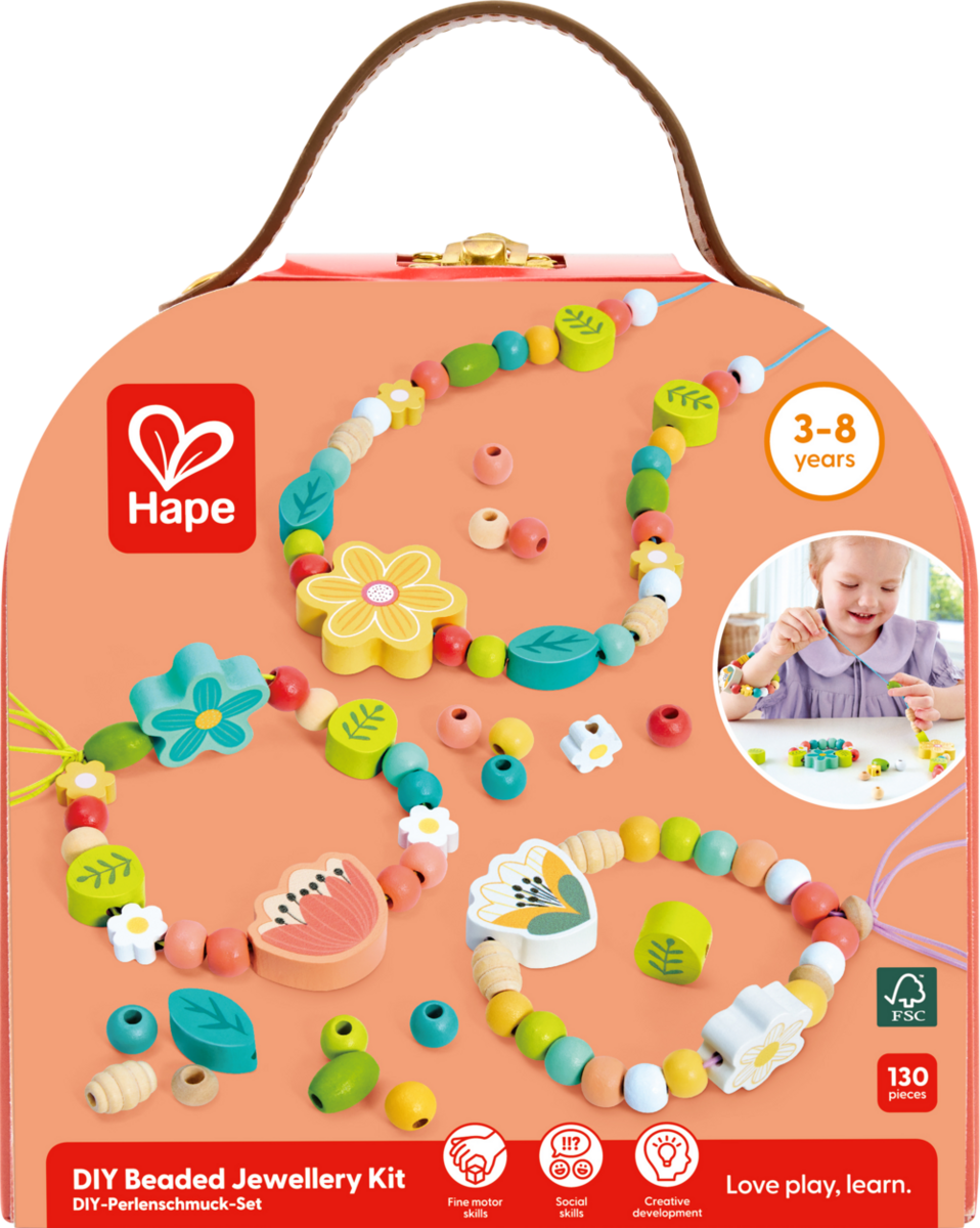 Hape DIY Beaded Jewellery Kit – 125 Wooden Beads Craft