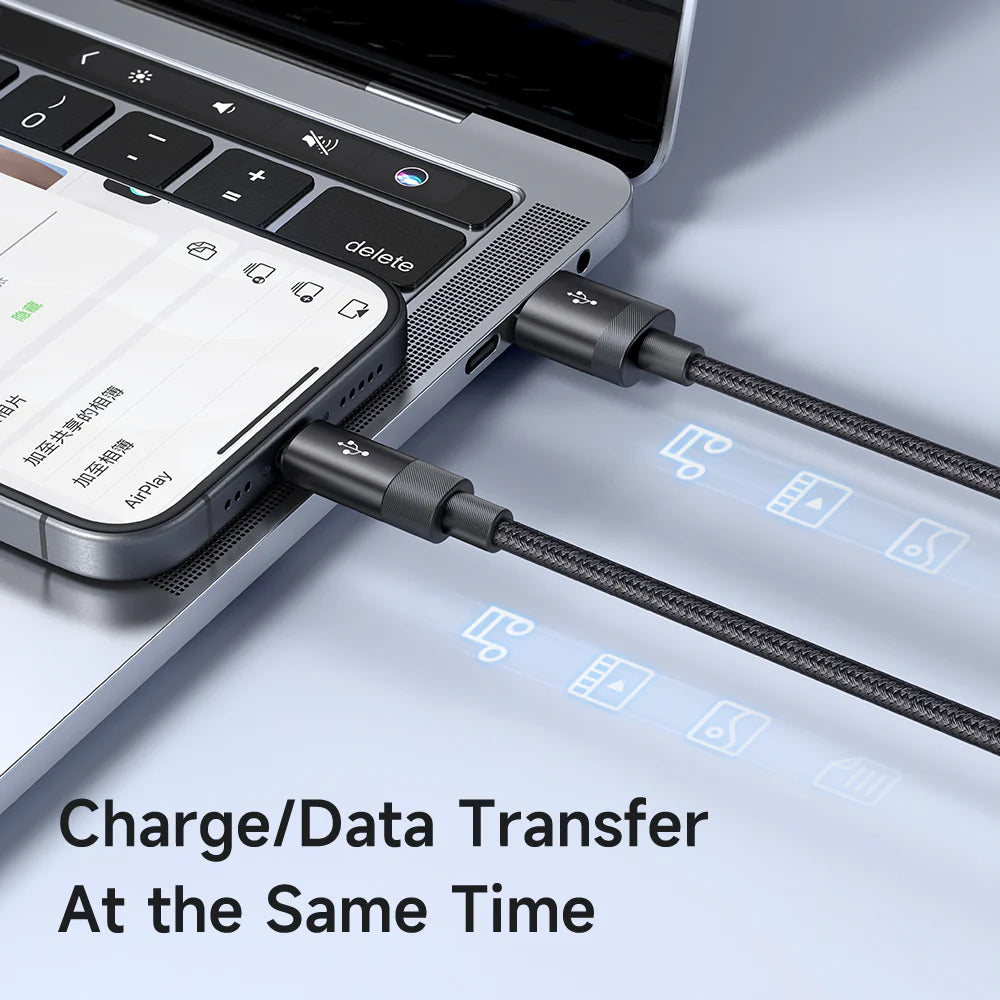 كابل مكدودو مضفر من النايلون 3 في 1 مع مصباح ليد 1.2 متر - أسود